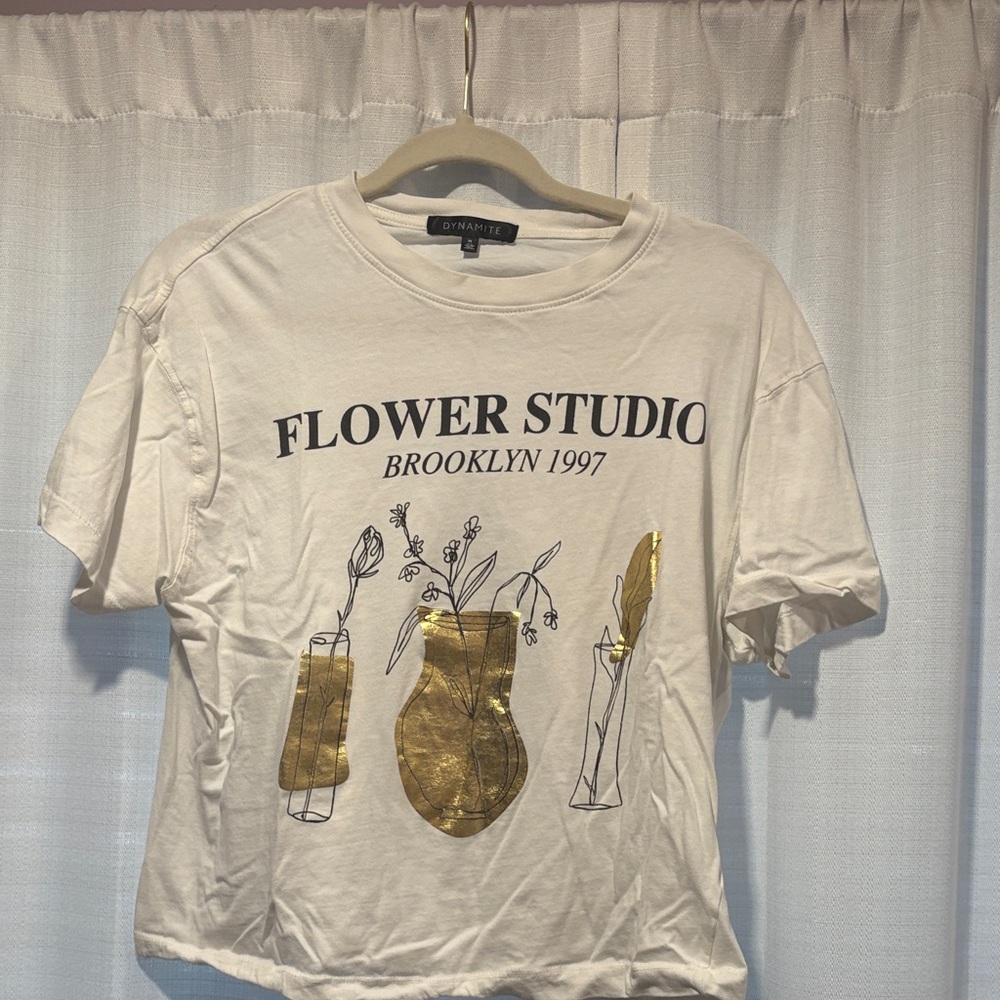 White  Tee with Gold Graphic